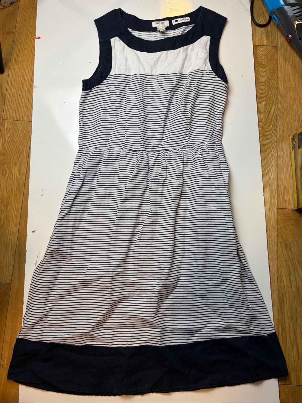 Malvin Hamburg Germany 100% linen striped sleeveless dress